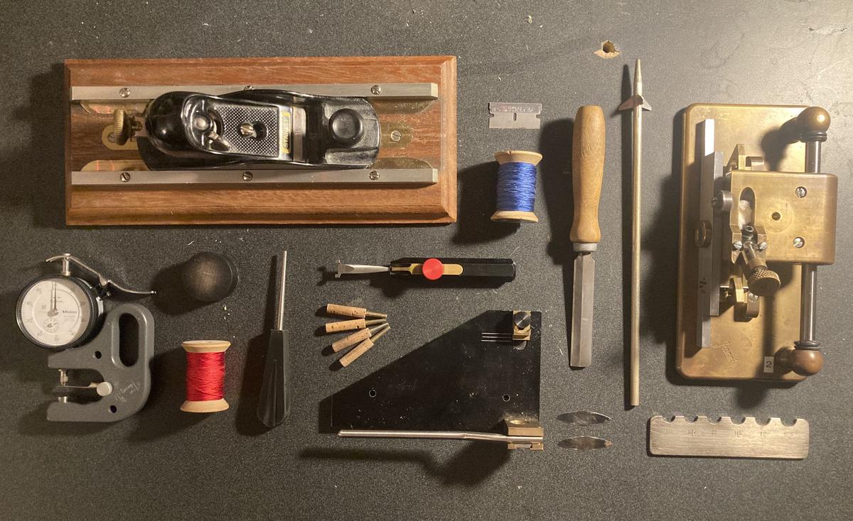 Reed making tools laid out